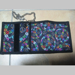 Peace color, hrubá, pevná, textilná peňaženka s retiazkou a karabínkou